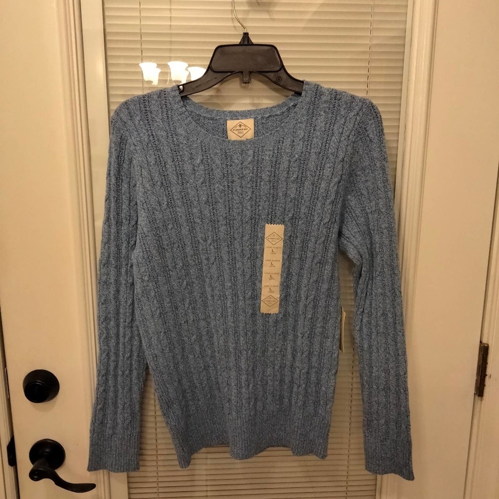 St John's Bay Blue crew neck Classic Cable Sweater Women Size Large